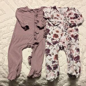 Caden Lane Purple  and Floral Kids Zipper Footies, 6-9 month